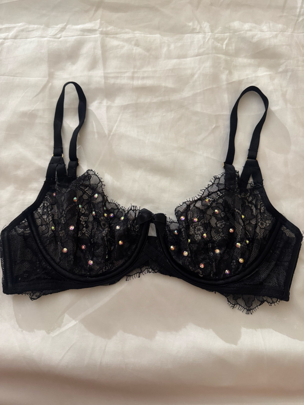 Victoria's Secret Black Lace Bra with Iridescent Rhinestones